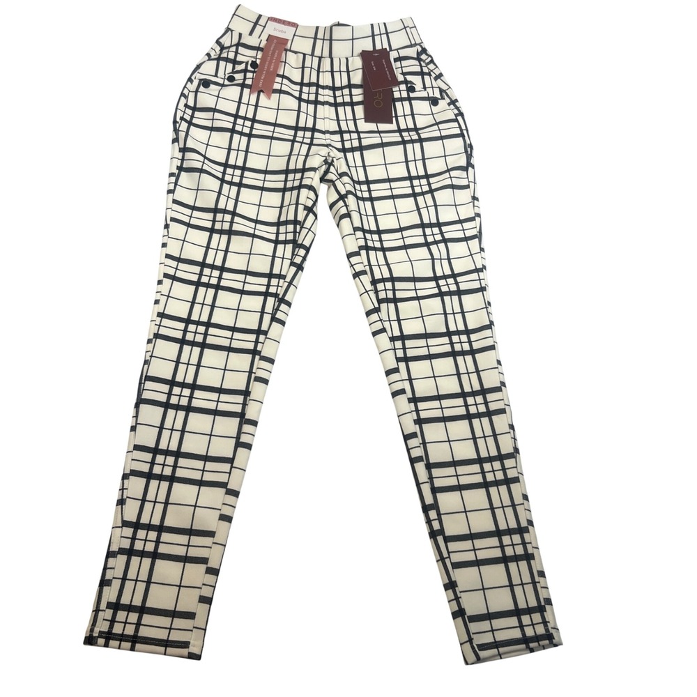 Indero Scuba Grid Plaid Slim Leg Pants Black White AL180412J-21 SM NEW